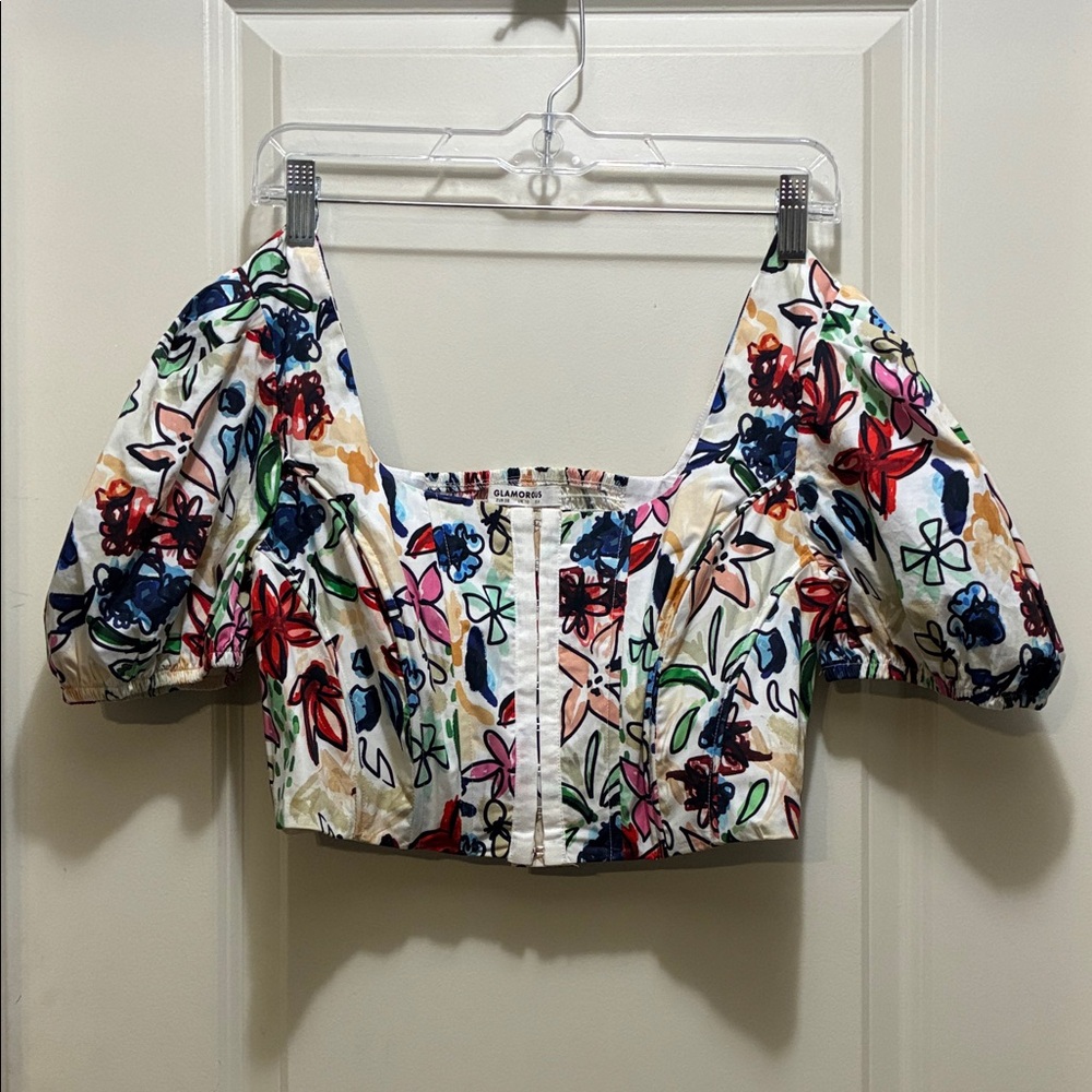 Glamorous Multicolor Floral Puff Sleeve Crop Top